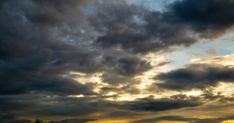 Dramatic dark storm thundercloud rain clouds on black sky background. Dark thunderstorm clouds rainny landscape. Meteorology danger windstorm disaster climate. Dark cloudscape storm disaster gray sky