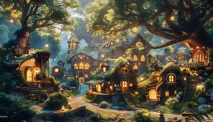 Small Fairy Tale Town. Fiction Backdrop - obrazy, fototapety, plakaty
