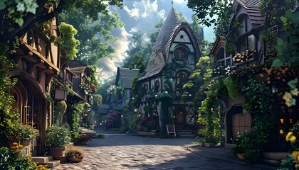 Obraz premium Small Fairy Tale Town. Fiction Backdrop