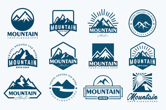 Mountain icon set logo design . Rocks and peaks logo elements . Vector illustration