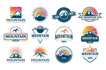 Naklejka premium Mountain icon set logo design . Rocks and peaks logo elements . Vector illustration
