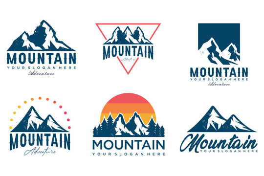 set of Mountains, rocks and peaks logo design elements . Vector illustration