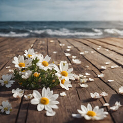 Fototapeta na wymiar Beautiful flowers on the beach of sea