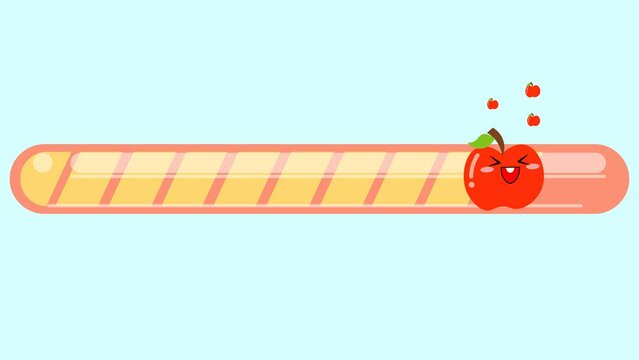 Animation of cute apple fruit progress loading bar for template background