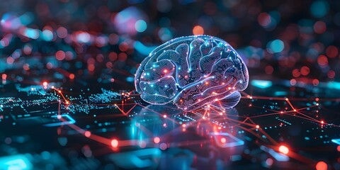 Vision of a Transparent Brain with Implant Linked to AI in a Global Network Setting. Concept Brain Implants, Artificial Intelligence, Global Network, Transparency, Visionaries