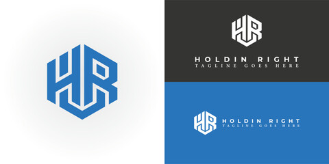 Abstract Initial letter HR or RH logo minimalist monogram hexagon shape logo in blue color isolated on Multiple Backgrounds. Letter HR logo applied for business and consulting company logo icon design - obrazy, fototapety, plakaty