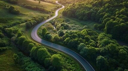 A road winding through a serene countryside,  symbolizing the simplicity and focus needed for startups to succeed amidst distractions - obrazy, fototapety, plakaty