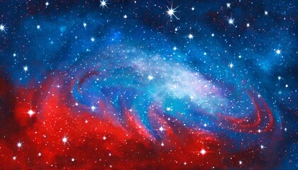night starry sky and bright blue red galaxy horizontal background