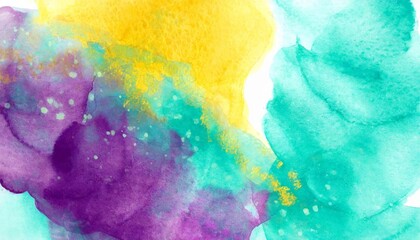 yellow purple teal turquoise abstract watercolor colorful art background with space for design - obrazy, fototapety, plakaty