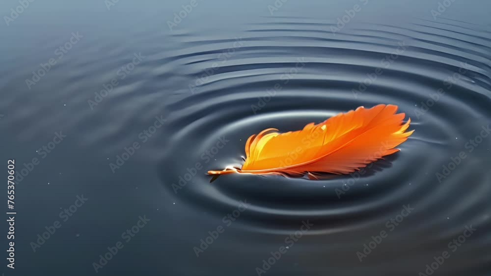 Poster a single feather floats in a reflective pool of water disturbed only by ripples caused by the gentle