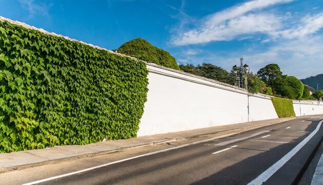 ivy on the white wall beside the road
