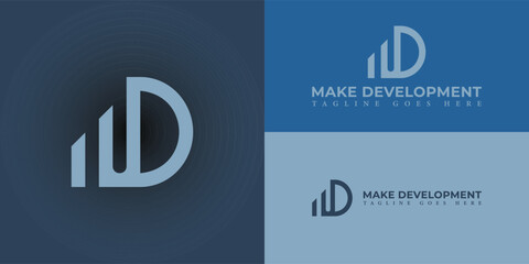 Abstract Initial letter MD or DM logo in soft blue color isolated on multiple background colors. Initial Letter Md logo applied for business and consulting company logo design inspiration template