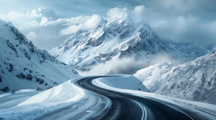 A curving road ascending a snow-capped mountain,  illustrating the uphill battle and triumphs faced by startups on their path to success