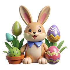Obraz premium colorful happy bunny with many easter eggs on grass festive background for decorative design