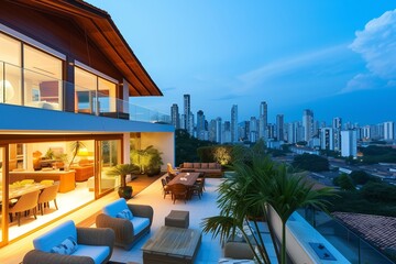 Fototapeta premium An Austrian suburban craftsman home with modern tropical vibes