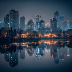 Jinan Cityscape: A Mesmerizing Blend of Modern Architecture, Reflections, and Night Illuminations