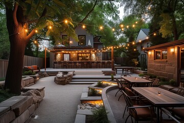 A modern ruin bar vibe transforms the backyard of a craftsman-style house