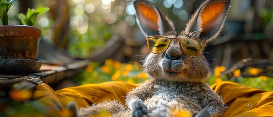 Realistic kangaroo, bikiniclad, sunbathing, glasses on, color rich , 3D style