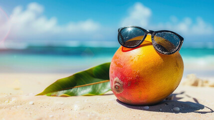 南国の美しいビーチとマンゴーフルーツ　Generative AI - obrazy, fototapety, plakaty