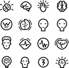 Mental health black outline icon set on white background