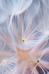 Delicate details of dandelion seeds up close, highlighting their structure and fragility.