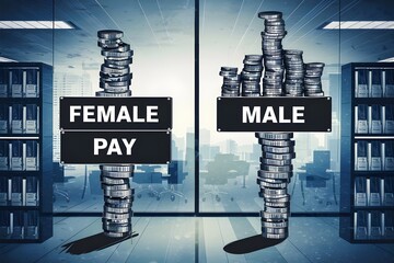 Gender Inequality Female Pay and Male Pay disparity of income wage differences - obrazy, fototapety, plakaty