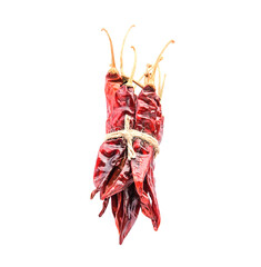 Dried chili peppers on white background