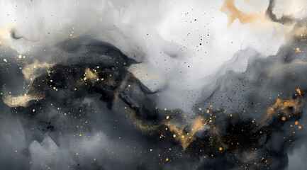 Fototapeta na wymiar Abstract black and gold background with smoke, dust and grainy texture