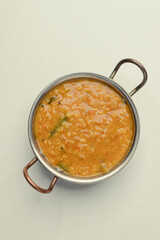 Indian traditional food Mung Dal Tadka Curry served for rice and chapati. Also called Dal Tadka Curry , Dal Sambar, Dal khichadi or Khichdi Tasty Indian recipe made of yellow moong dal.