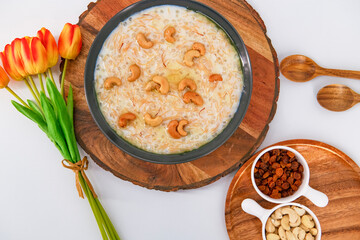 Indian sweet dish prepared during special occasion with vermicelli, Sabudana and dry nuts called pal payasam in south india