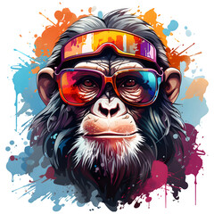 t-shirt on printing cartoon Chimpanzee multicolored on isolated background