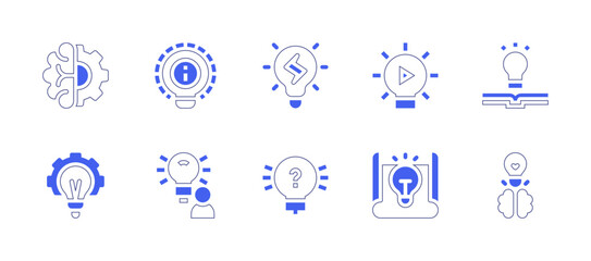 Idea icon set. Duotone style line stroke and bold. Vector illustration. Containing brain, idea, innovation, no idea.