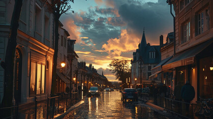 雨あがりの夕暮れの街並み2