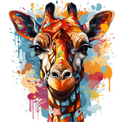 t-shirt on printing cartoon Giraffe multicolored on isolated background