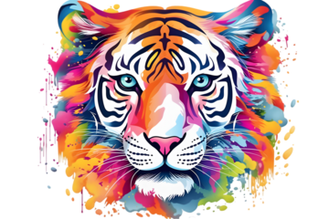 t-shirt on printing cartoon Tiger multicolored on isolated background
