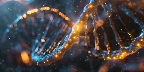 Dark and blue abstract digital background Big data digital code and DNA biology data transfer,