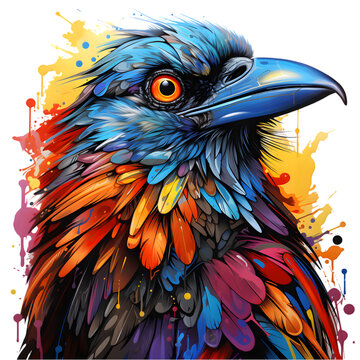 t-shirt printing desine cartoon Crow multicolored isolated on transparent white background