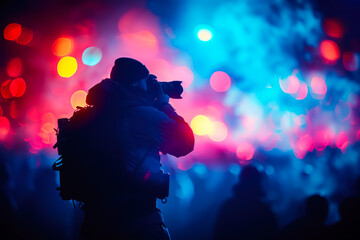 photographer and videographer recording and taking photos at a night light show
