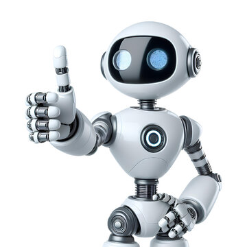 3D robot giving thumbs up isolated on white background