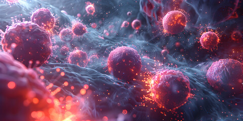 Bacteria and virus cells World under the microscope, Biotechnologies background, 
 - obrazy, fototapety, plakaty