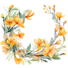 Obraz premium Frame of watercolor Freesia. Floristic design elements for floristics. Hand drawn illustration. Greeting card. Floral print. Plant painted background. Watercolour painting. Template.