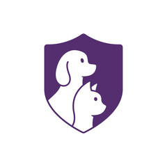 Shield with dog and cat icon, pet protection flat symbol, vector isolated illustration.