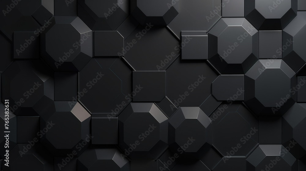 Wall mural Abstract dark hexagon pattern on black grey neon background technology style. Modern futuristic honeycomb concept.