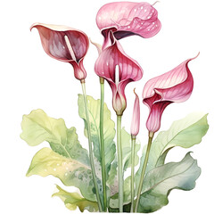 jack-in-the-Pulpit border. Watercolor botanical banner for the design of invitations, cards, congratulations, announcements, sales, stationery, sharp outline.
