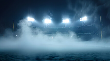 Fototapeta premium misty air hangs in front of baseball stadium lights at night