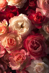 Vibrant Blooming JQ Roses: An Enchanting Display of Colors, Shadows, and Shimmering Dew Drops