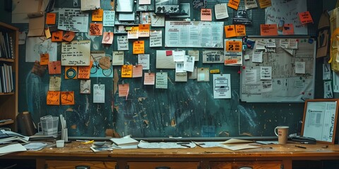 Busy Crowded Bulletin Board with Overlapping Notes and Announcements from Campus Life Events