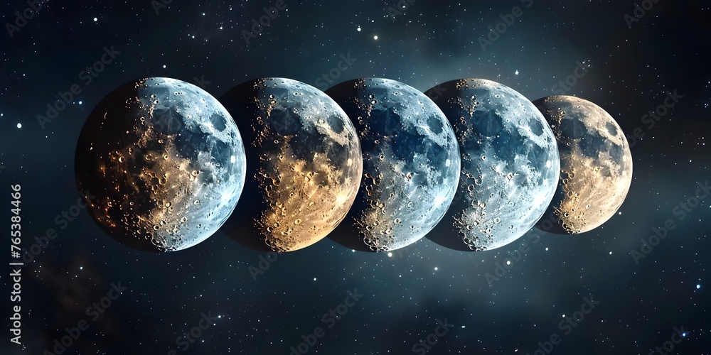 Poster phases of the lunar cycle depicted in a celestial minimalist design with copy space