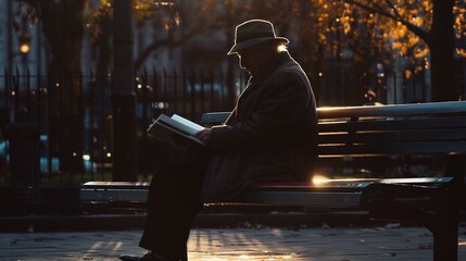 person sitting on a bench reading book - obrazy, fototapety, plakaty