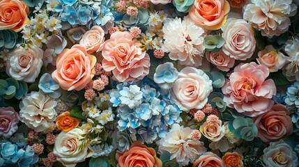 artificial flowers wall for background in vintage style 